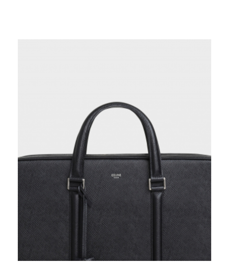 Celine Black Medium Grain Logo Briefcase In Black