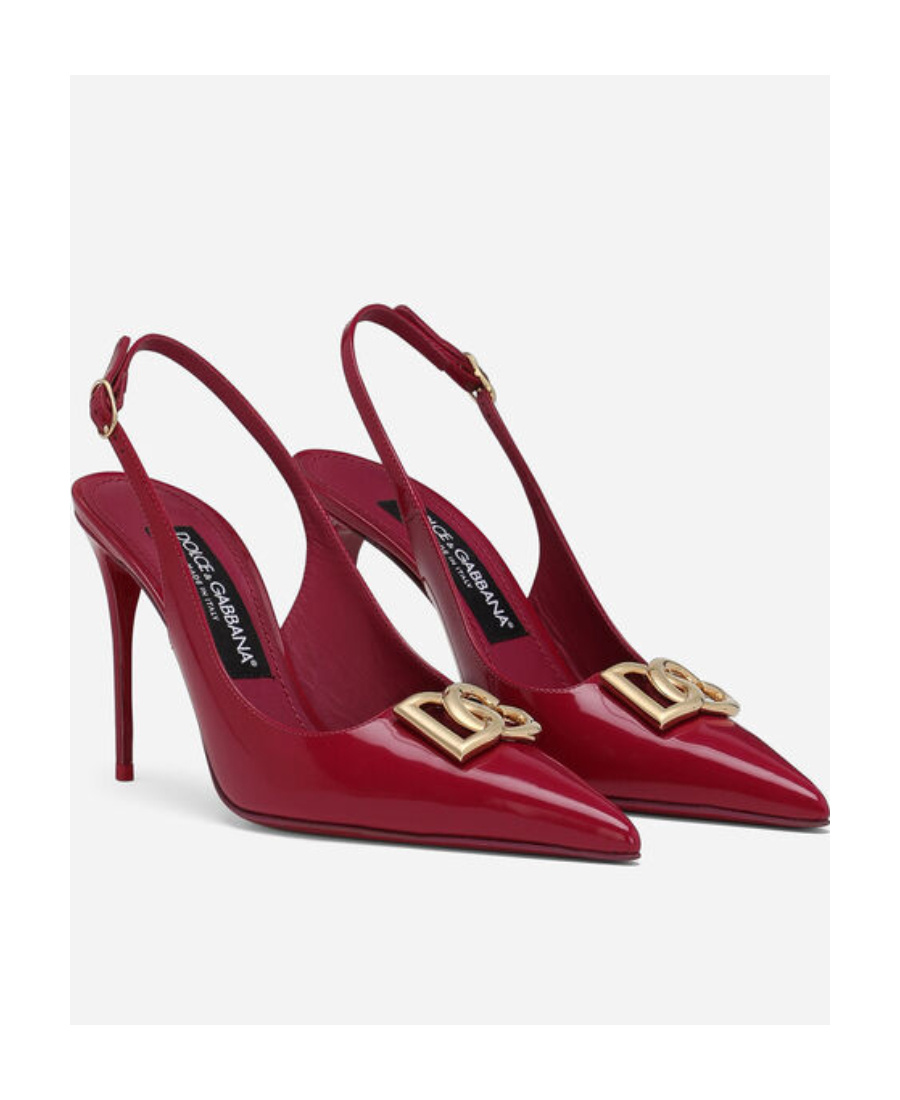Dolce & Gabbana Glossy Red Slingback Pumps With Gold Logo In Red