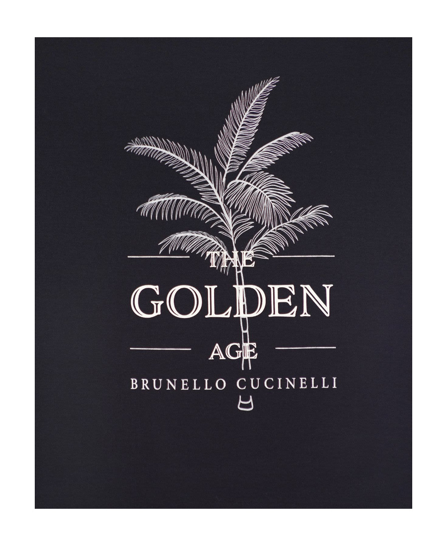 Brunello Cucinelli Crew-neck Basic Fit Cotton Jersey T-shirt With Print In Black