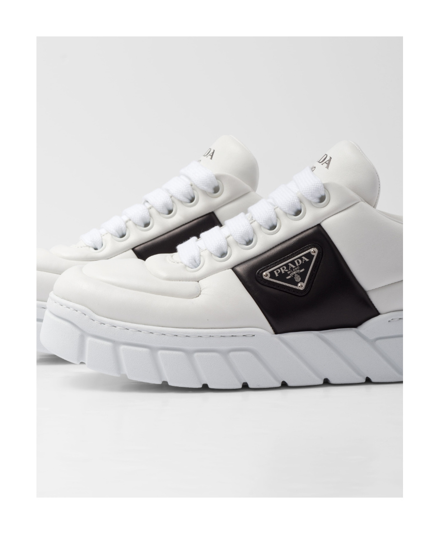 Prada Padded Leather Sneakers In White