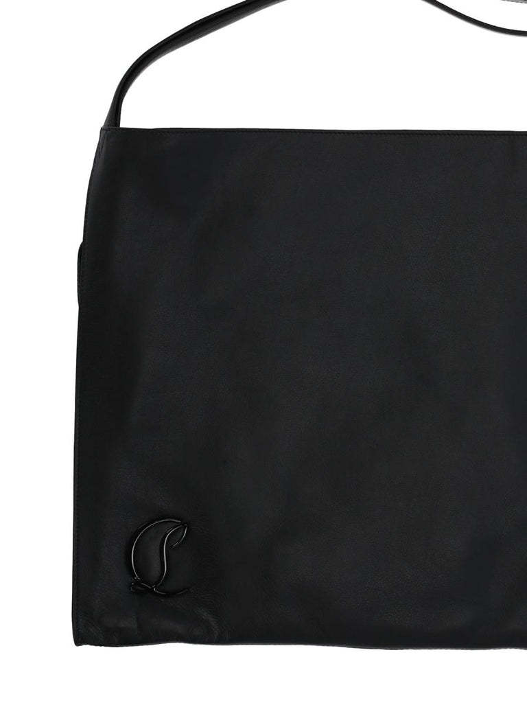 Christian Louboutin Logo Plaque Drawstring Shoulder Bag In Black