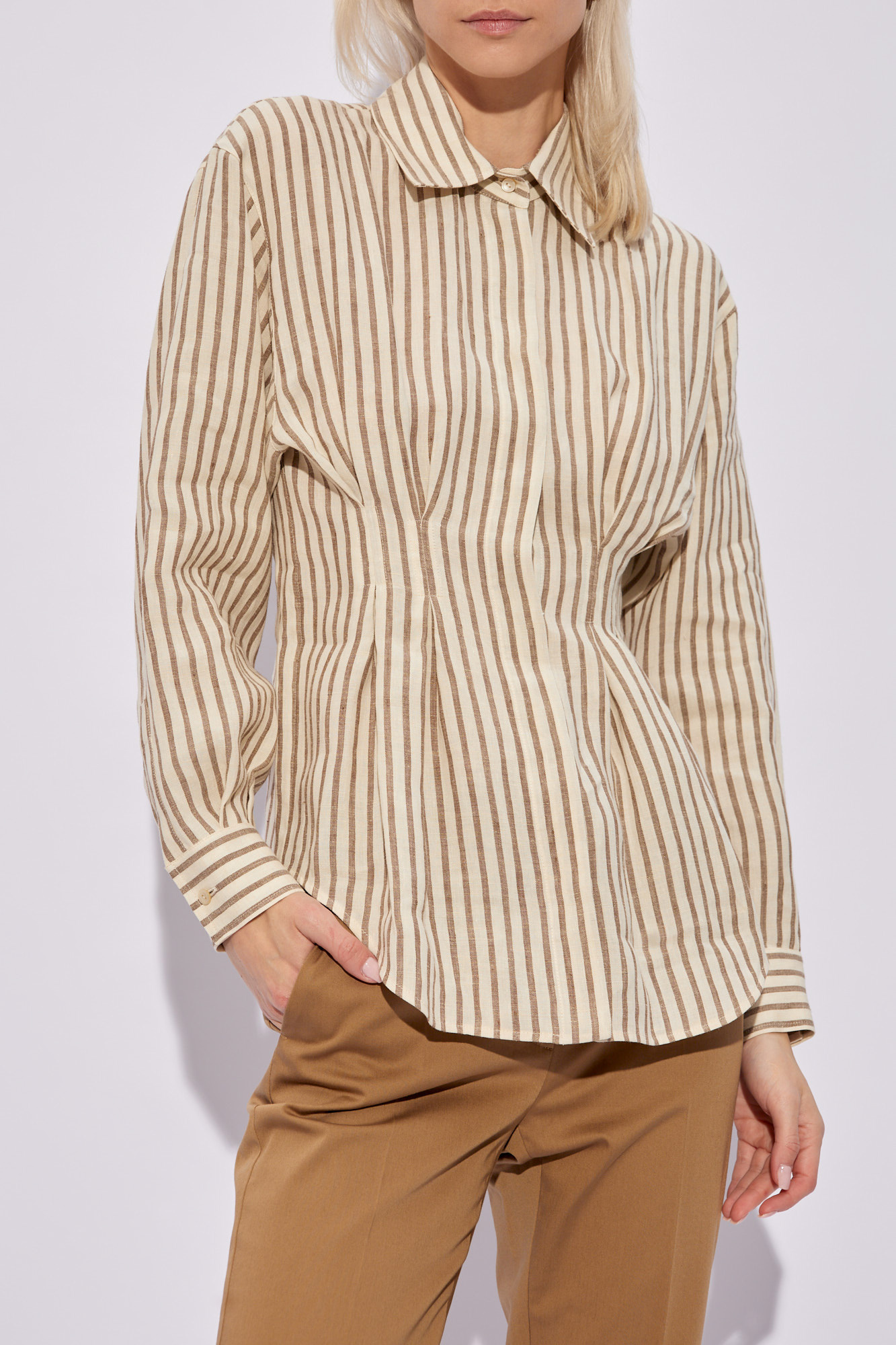 Max Mara Beige Striped Linen Shirt In Nude