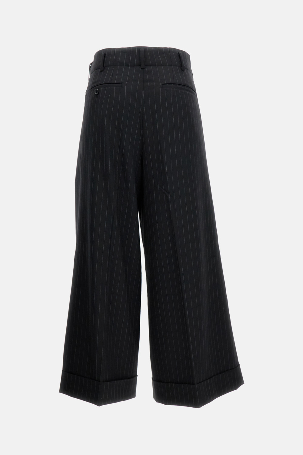 Comme Des Garçons Pinstripe Cuffed Trousers In Black