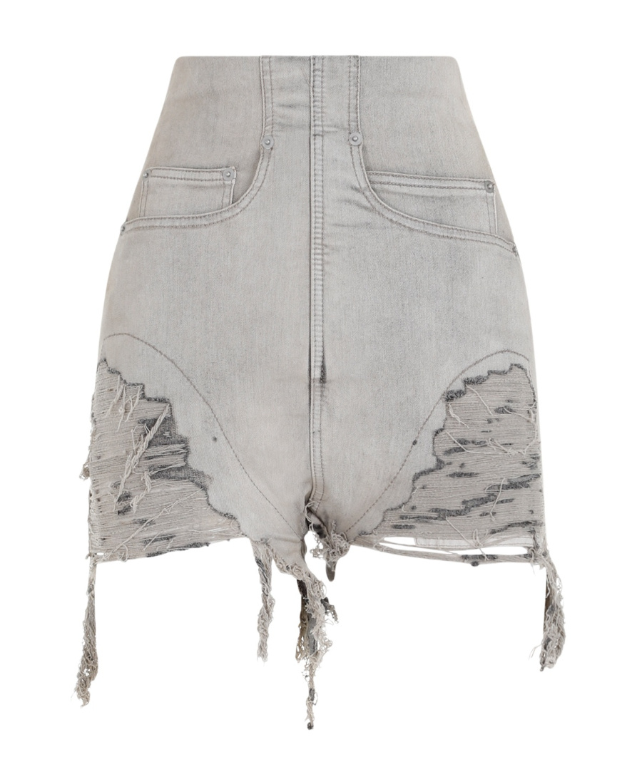 Rick Owens Ripped-detailing High-waist Shorts In Gray