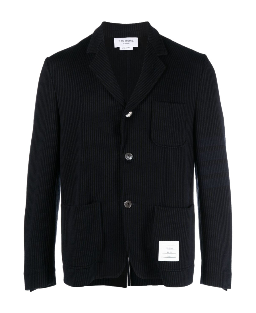 Shop Thom Browne 4-bar Seersucker Blazer In Black
