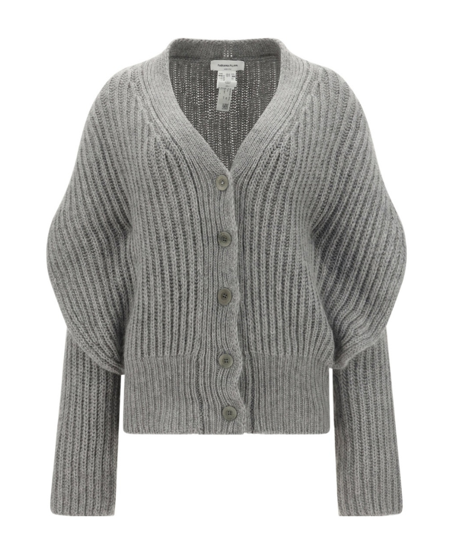 Fabiana Filippi Rib Trimmed Woven Cardigan In Gray