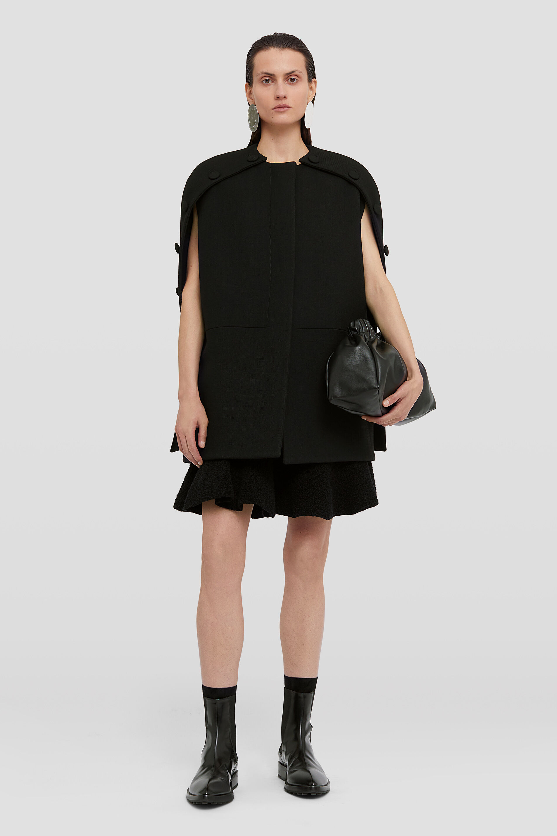 Jil Sander Buttoned Slit-sleeves Coat In Black