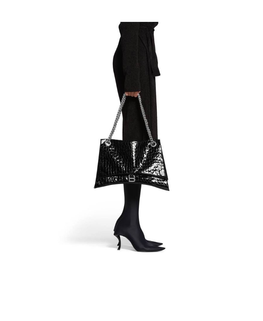 Balenciaga Crush Large Crocodile Embossed Chain Shoulder Bag In Black