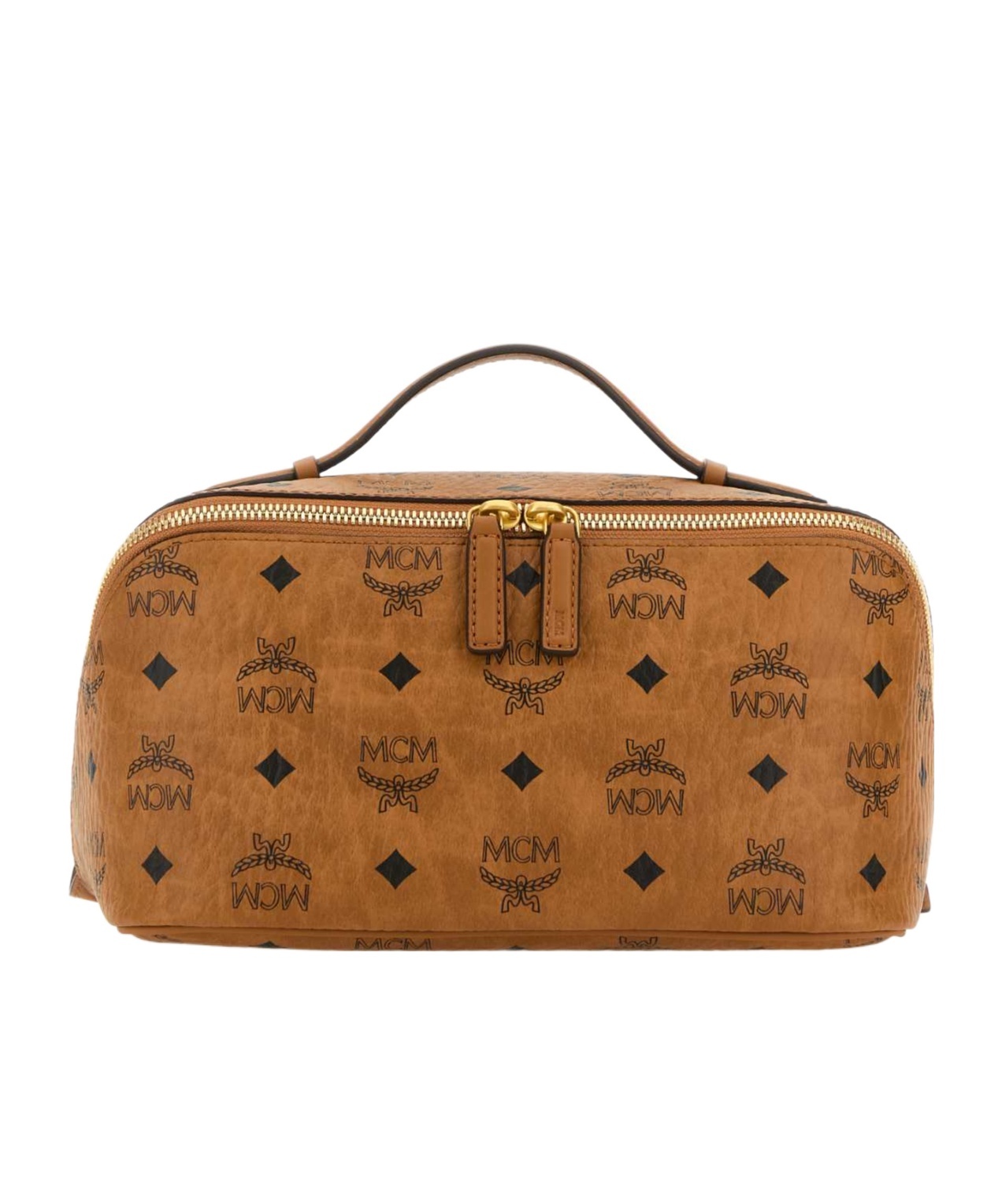 Mcm Ottomar Logo Printed Medium Wash Bag In Brown