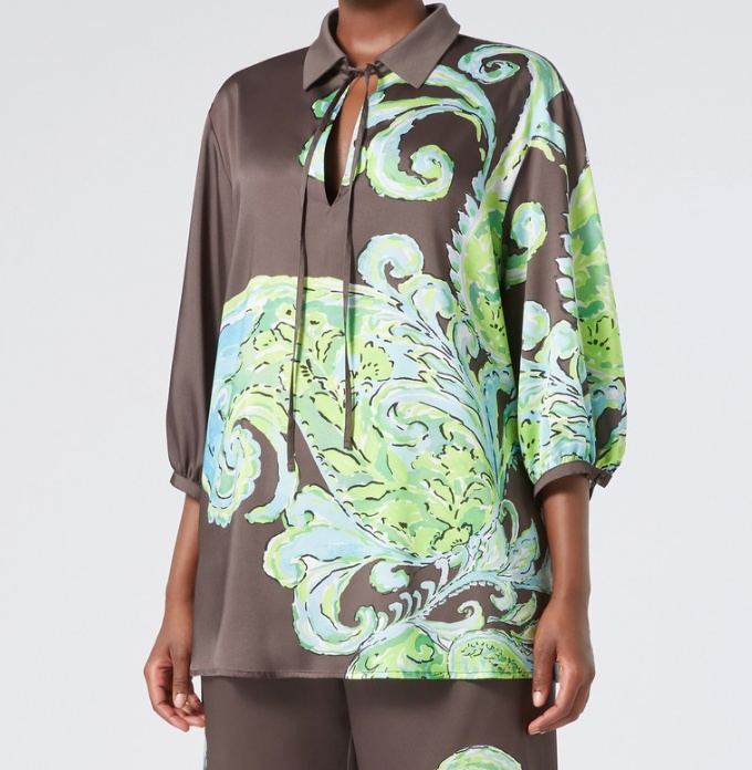 MARINA RINALDI PRINTED TWILL AND JERSEY TOP