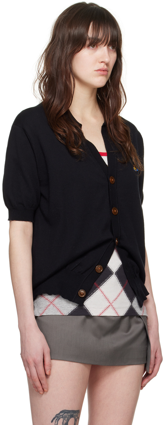 Shop Vivienne Westwood Orb-embroidered Fine-knit Cardigan In Black