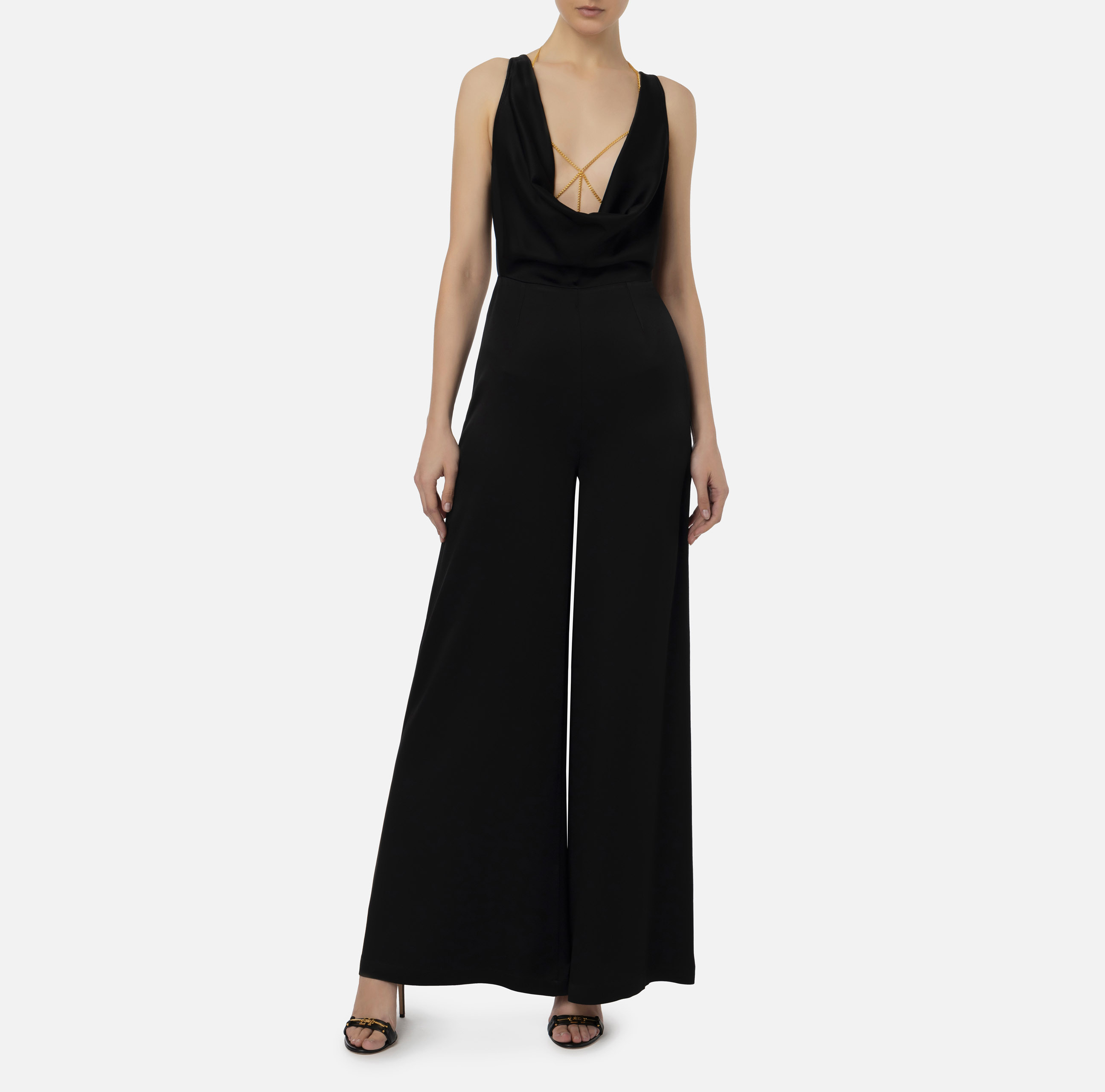 Elisabetta Franchi Cowl Neck Body-chain Jumpsuit In Black