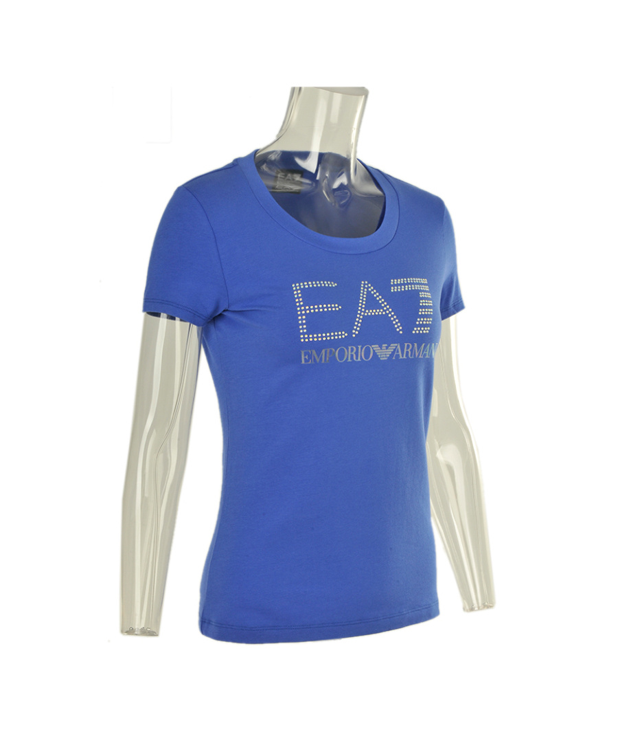 Ea7 T-shirt With Round Neck And Short Sleeves In Blue