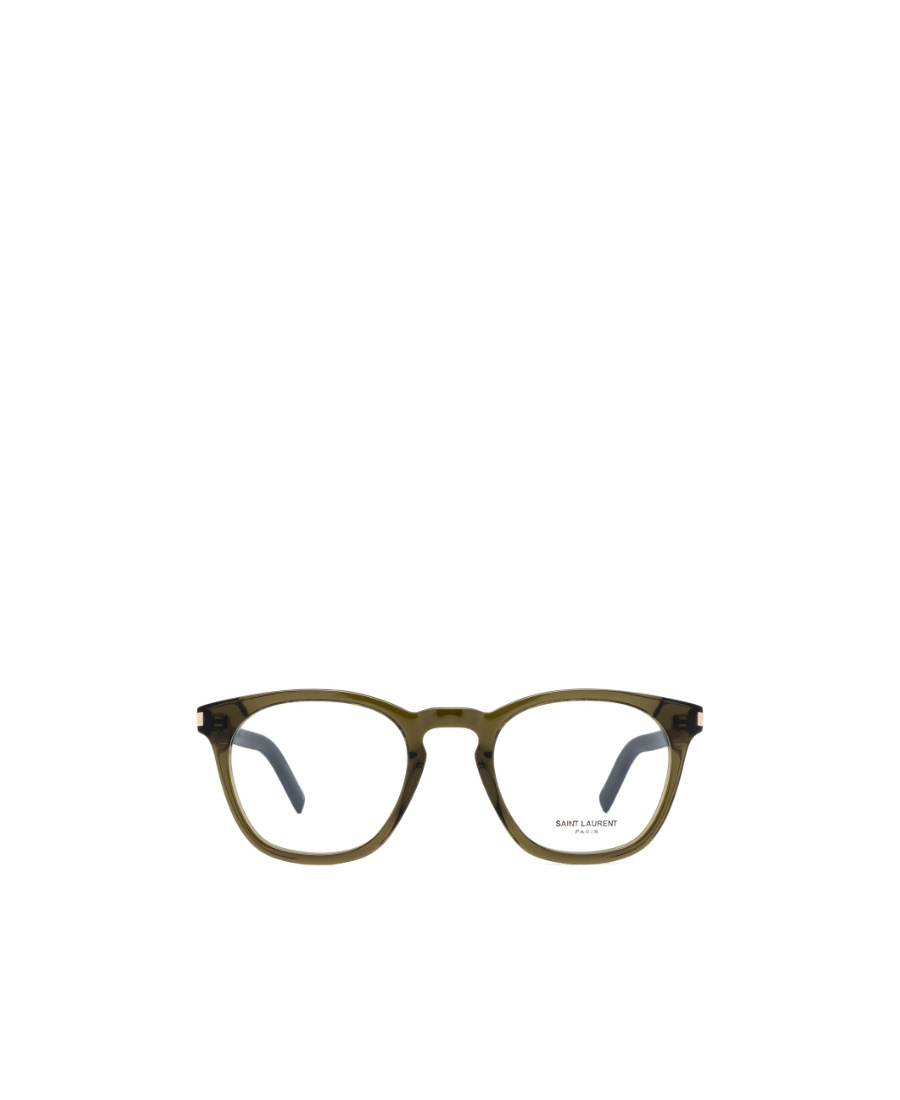 Saint Laurent Polished-effect Round-frame Glasses In Green