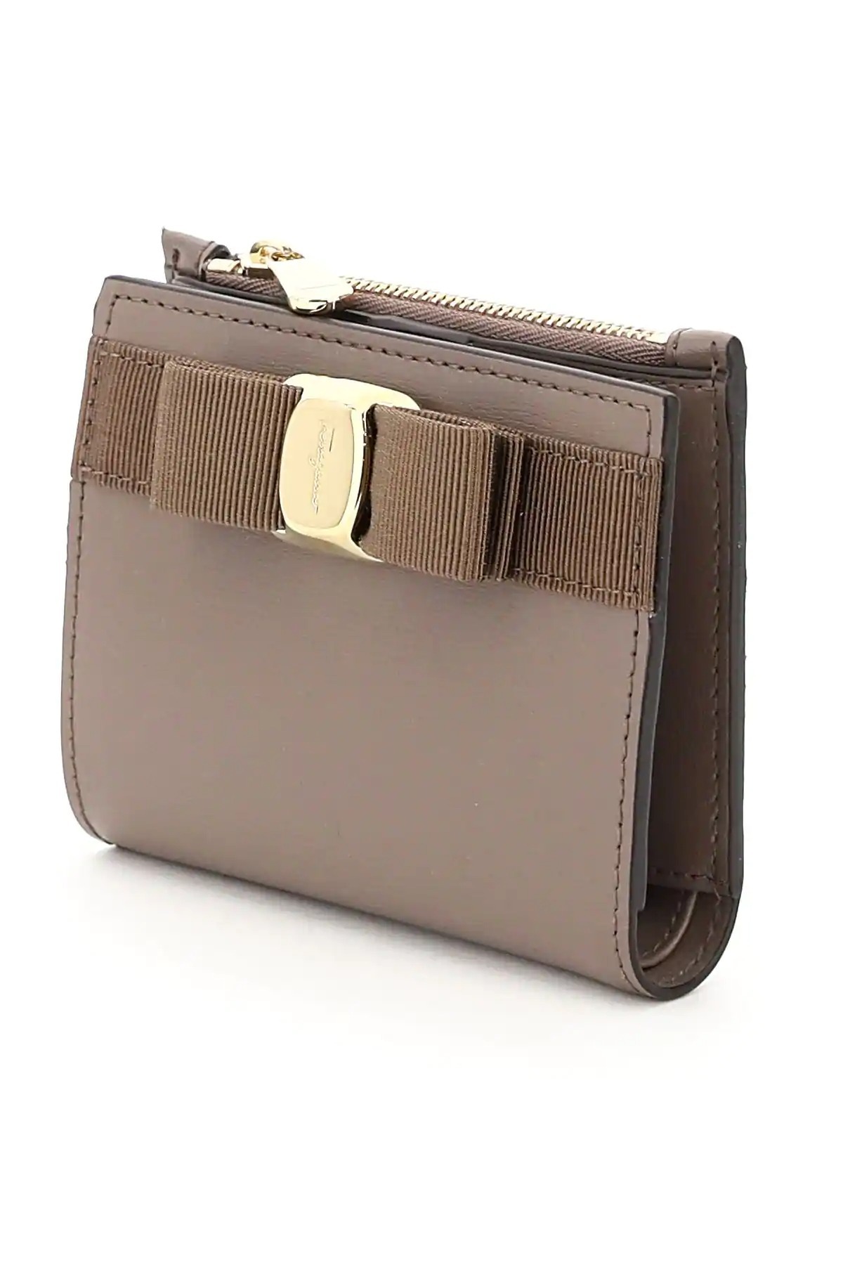 Ferragamo A Half-fold Wallet Decorated With A Bow In Gray