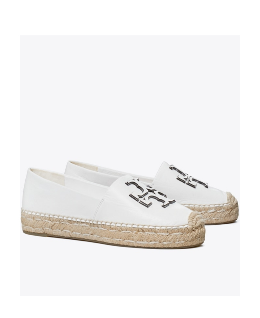 Tory Burch Ines Leather Platform Espadrilles In White