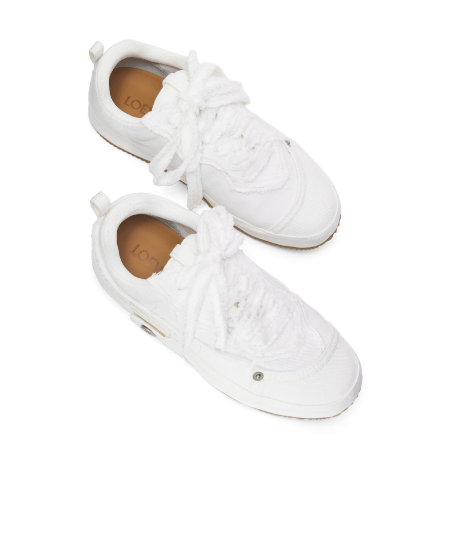 Loewe White Denim Deconstructed Sneakers In White