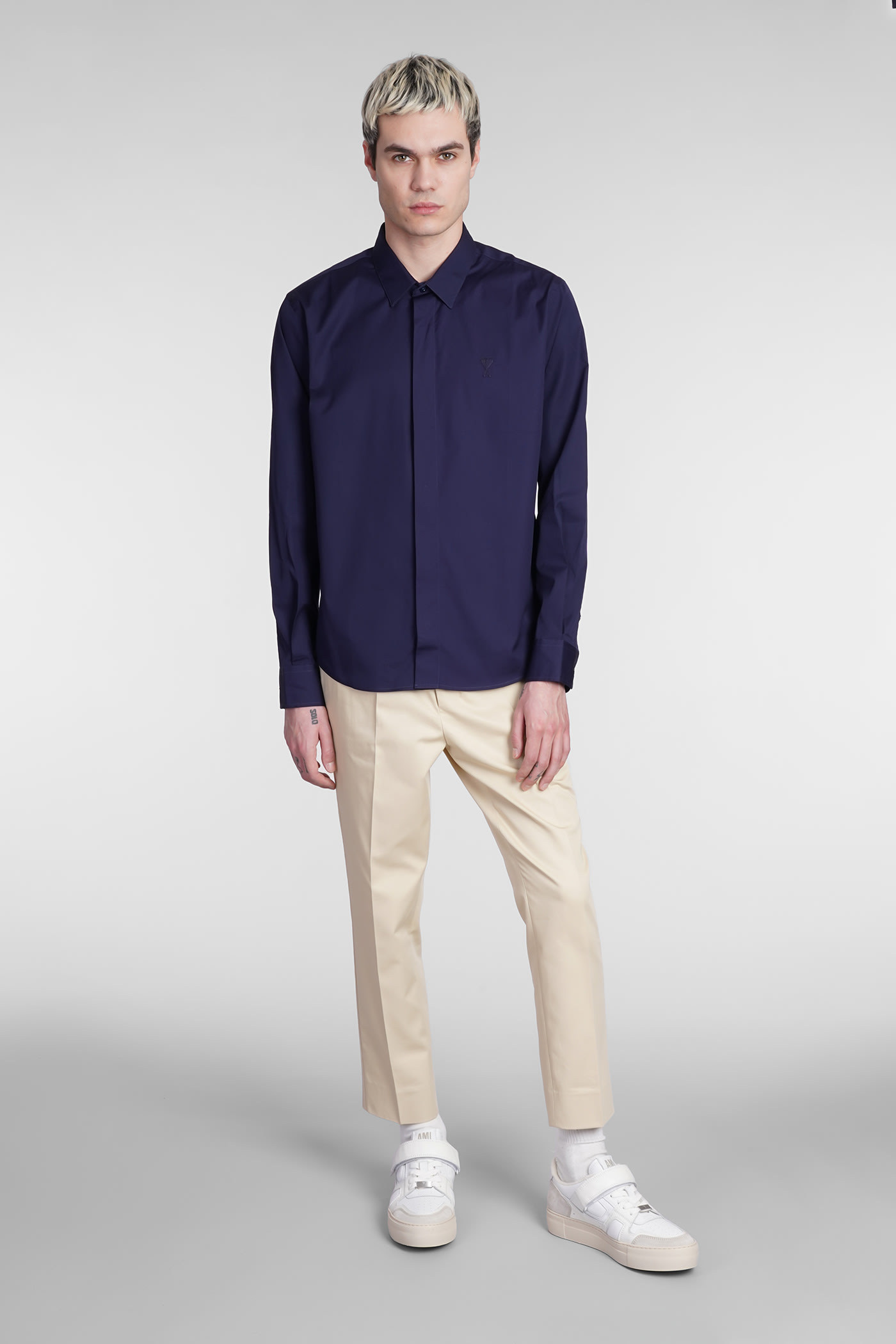Ami Alexandre Mattiussi Button-up Curved Hem Shirt In Blue