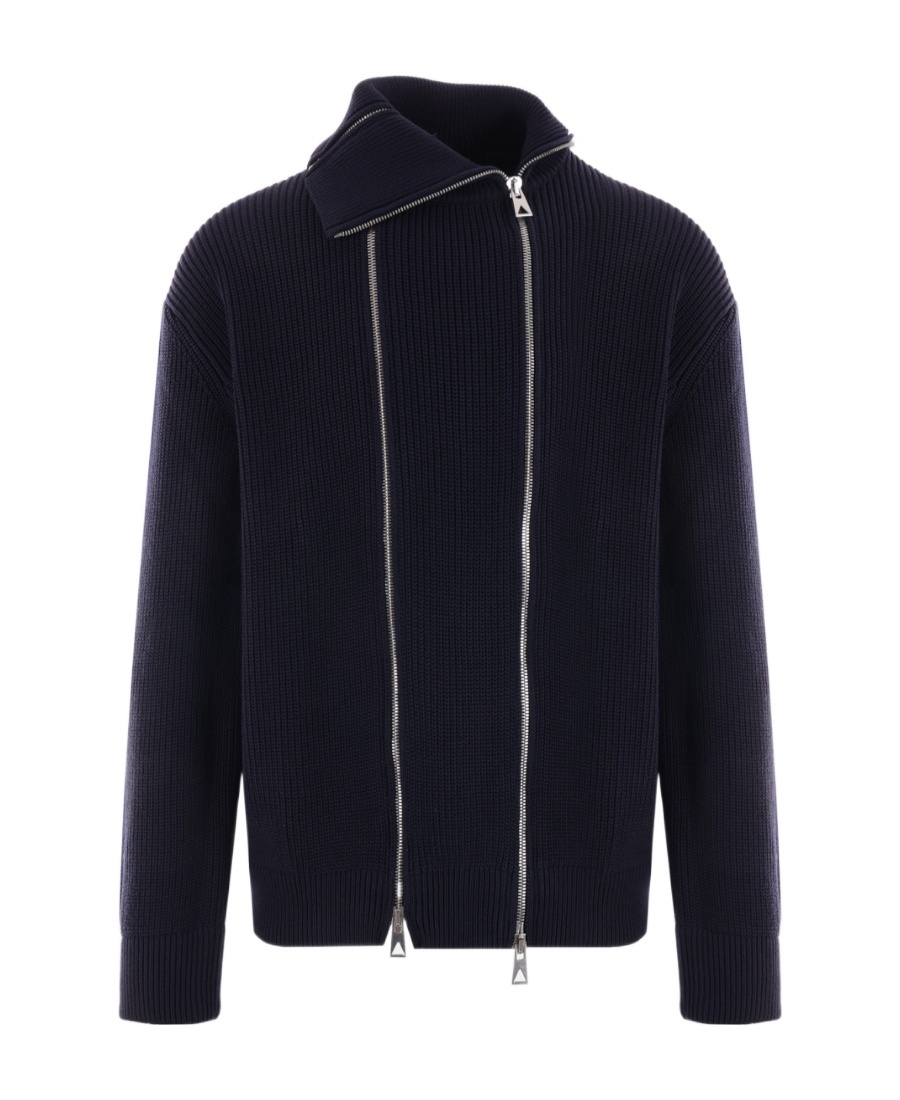 Bottega Veneta Cotton Blend Db Zip-up Pullover With Double Front Zip In Blue