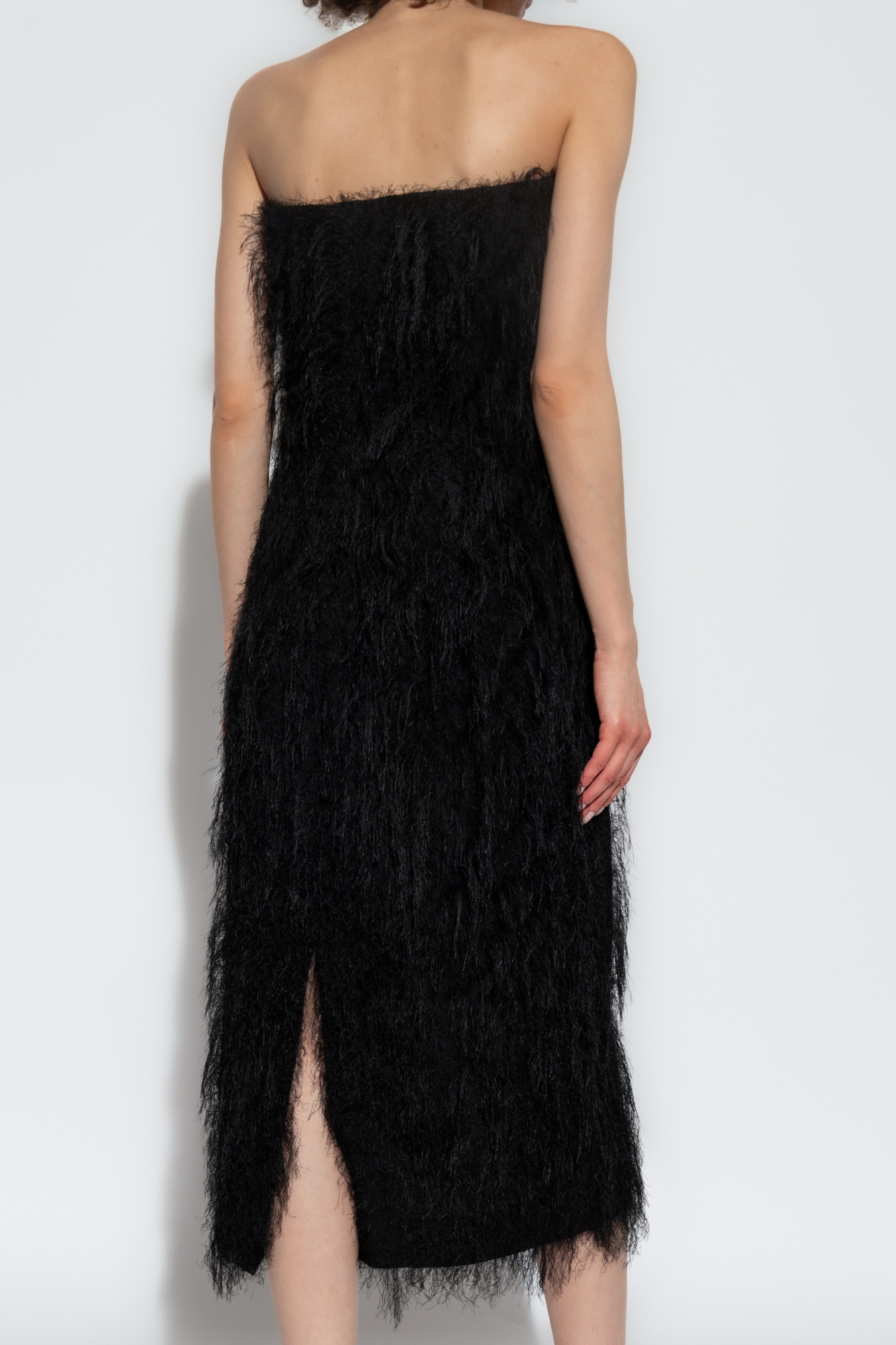 Ferragamo Fringed Strapless Midi Dress In Black