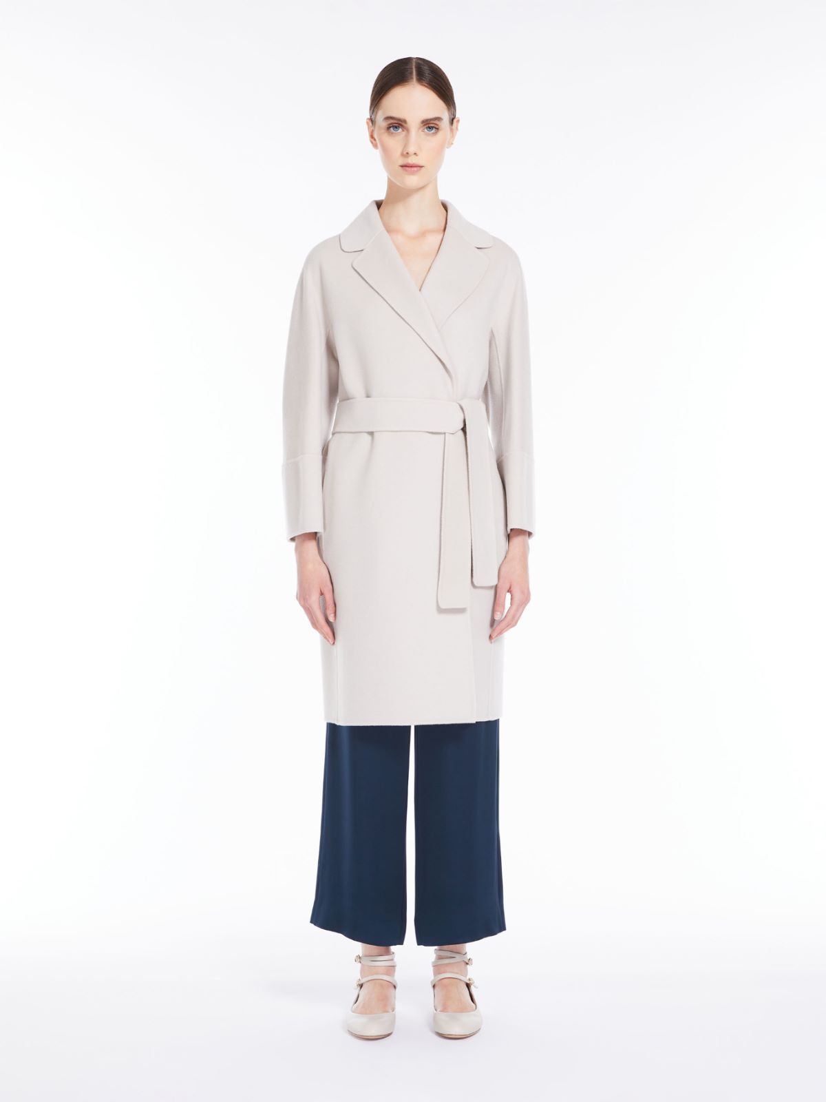Shop Max Mara Wool Long-sleeved Coat In Nude