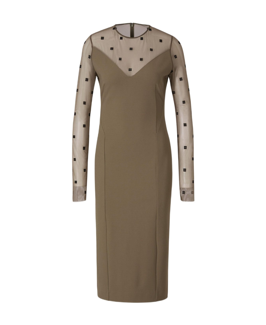 Givenchy 4g Mixed Media Long Sleeve Midi Dress In Brown
