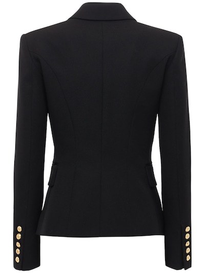 Balmain Black Double-breasted Jacket With Branded Buttons And Asymmetric Cut In Wool Woman