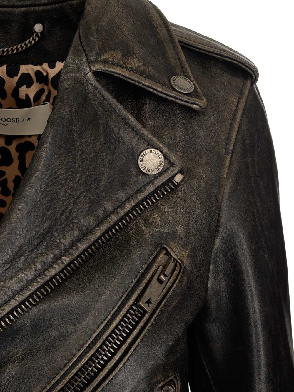 Golden Goose Deluxe Brand Cracked Effect Leather Biker Jacket In Black