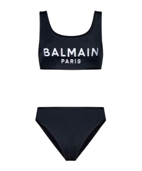 Balmain Logo-embroidered Bikini Set In Black