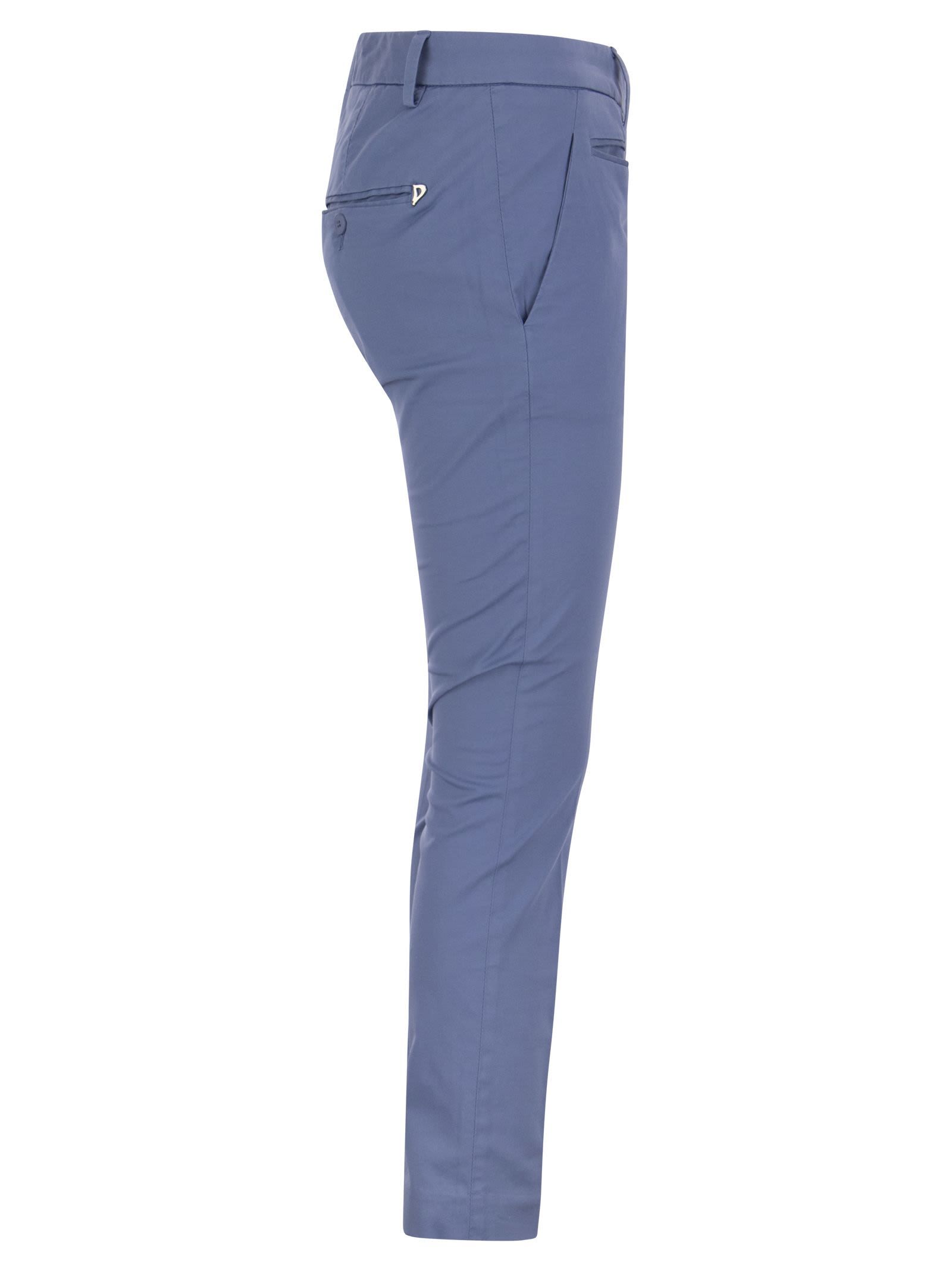 Dondup Perfect - Slim-fit Cotton Gabardine Trousers In Blue