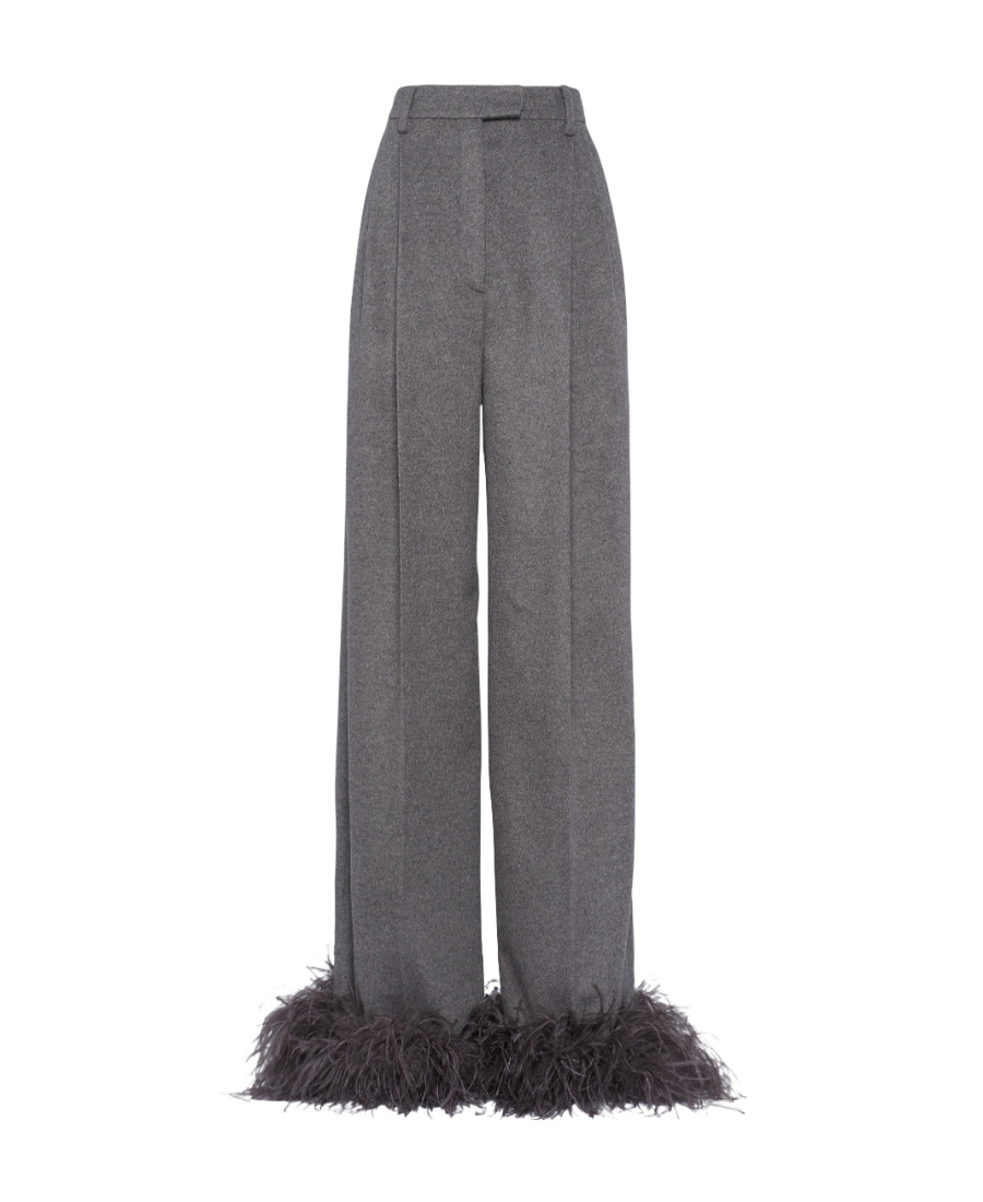 Prada Feather-trimmed Cashmere Trousers In Gray