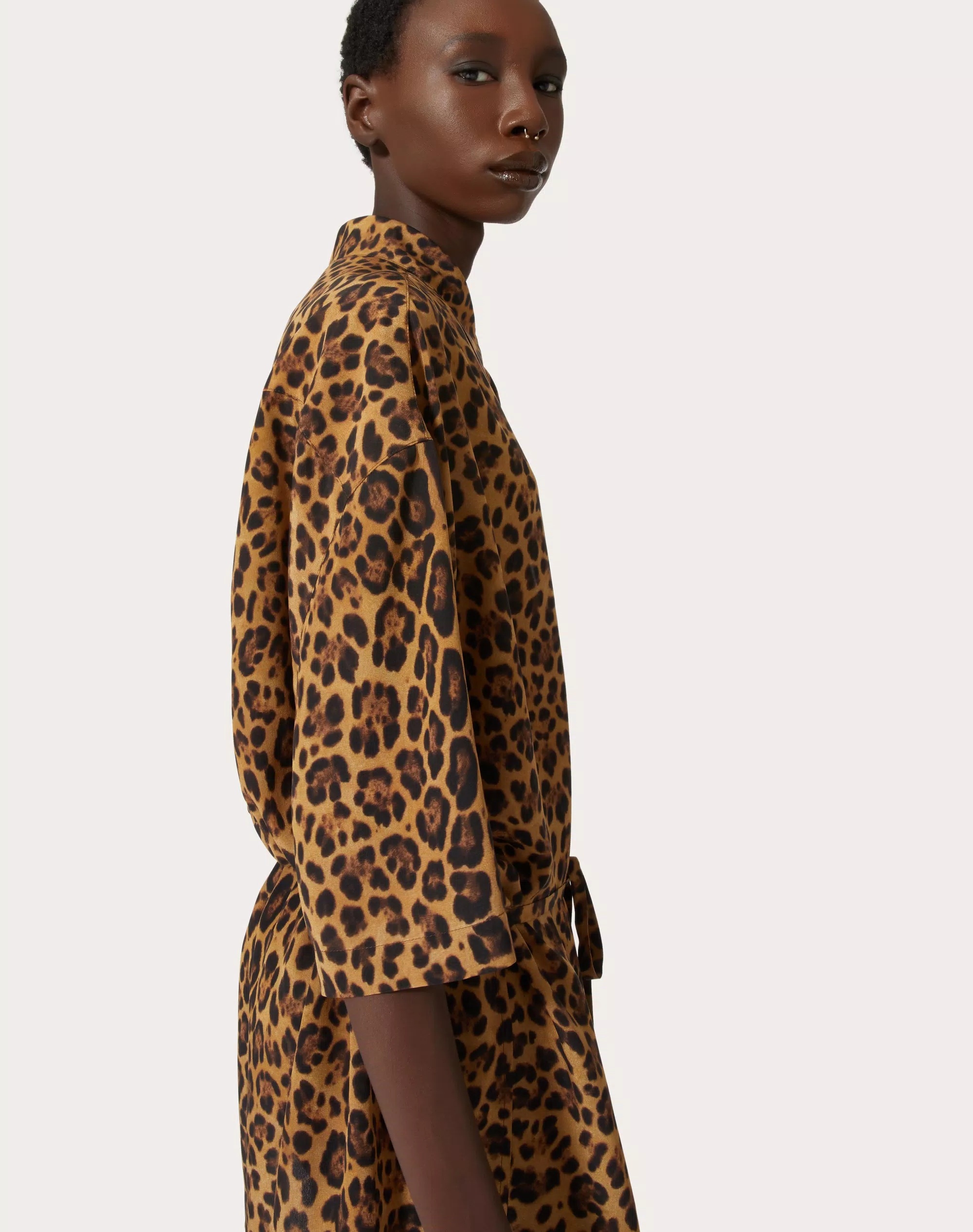 Valentino Leopard Print Crepe Chine Shirt