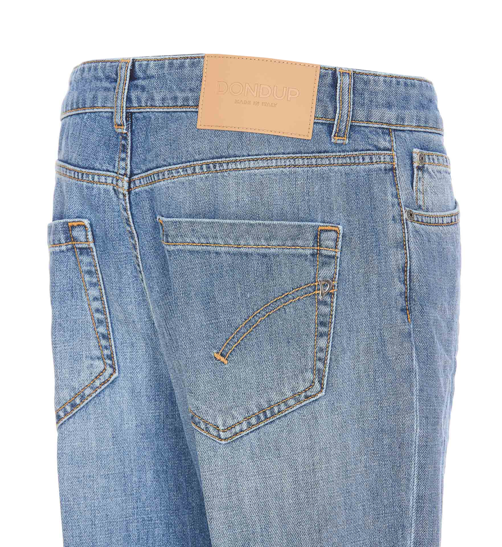 Dondup Straight Cotton Jeans Rolled Cuffs In Blue