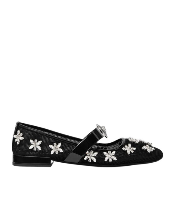 Versace 20mm Net & Crystals Ballerina Flats In Black