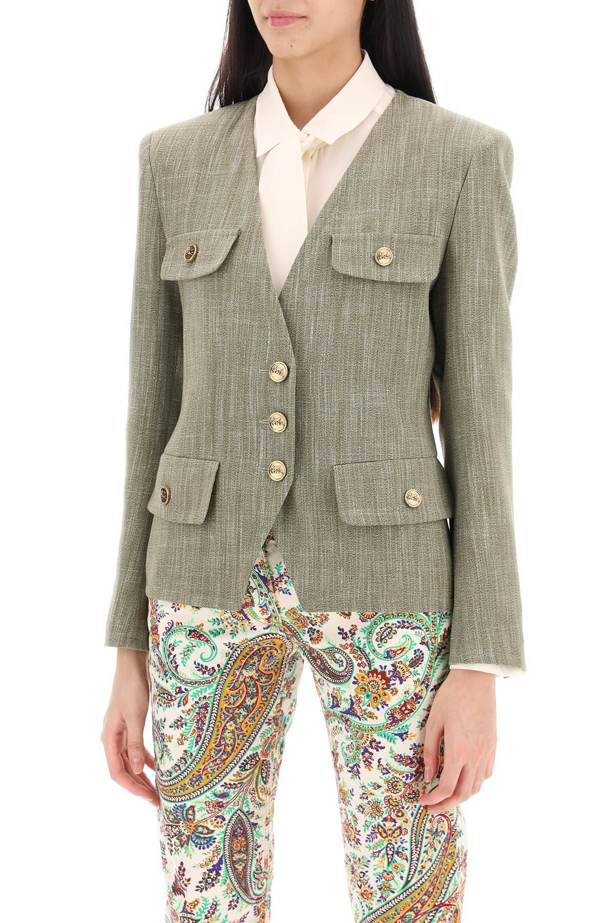 Shop Etro Slub Fabric Jacket In Gray