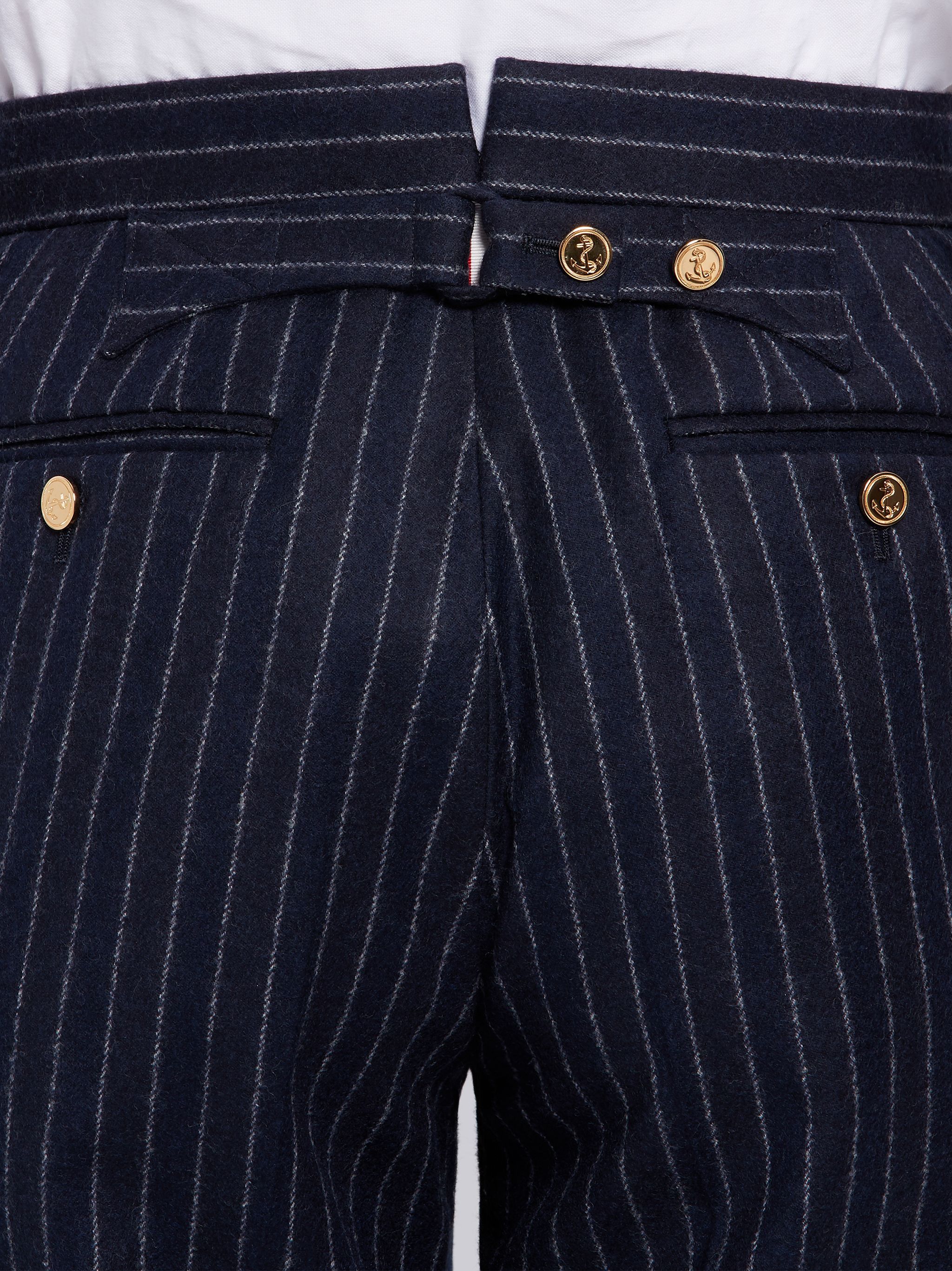 Thom Browne Ground Chalk-stripe Flannel Trousers In Navy Blue