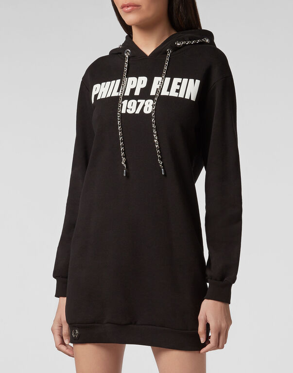 Philipp Plein Hooded Sweater Dress In Black
