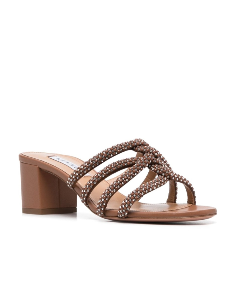 Aquazzura Embellished Slip-on Mules In Brown