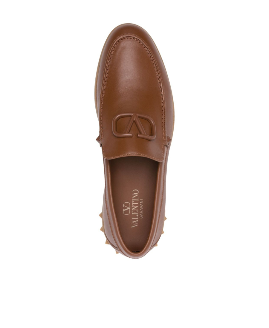 Valentino Vlogo Leather Loafers In Brown