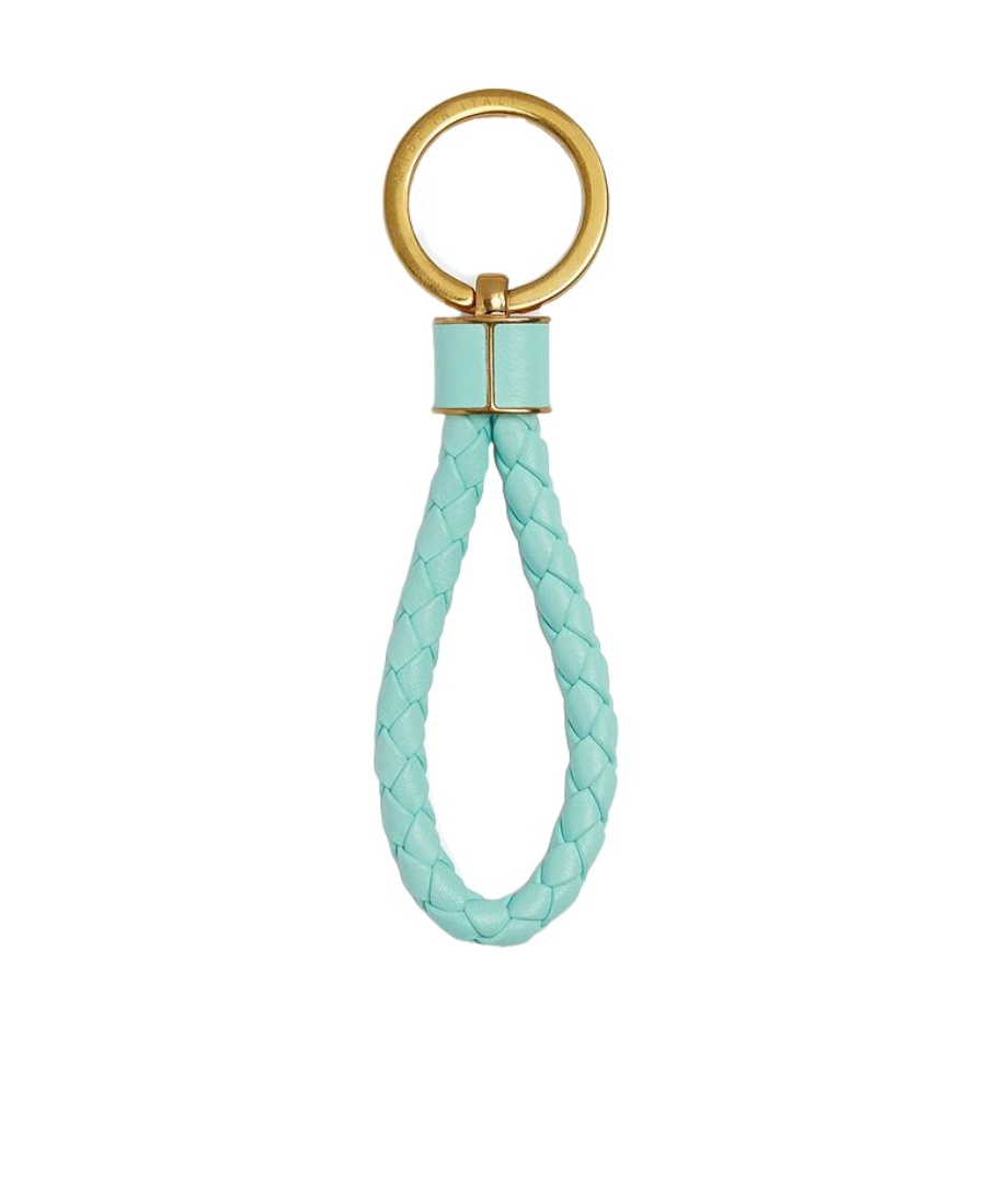 Bottega Veneta Intreccio Leather Key Ring In Green