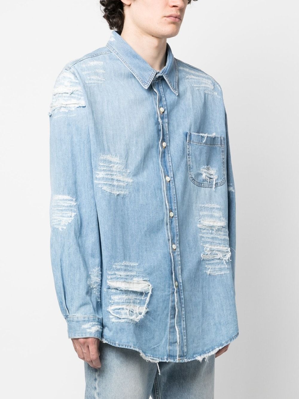 424 Distressed Denim Shirt In Blue