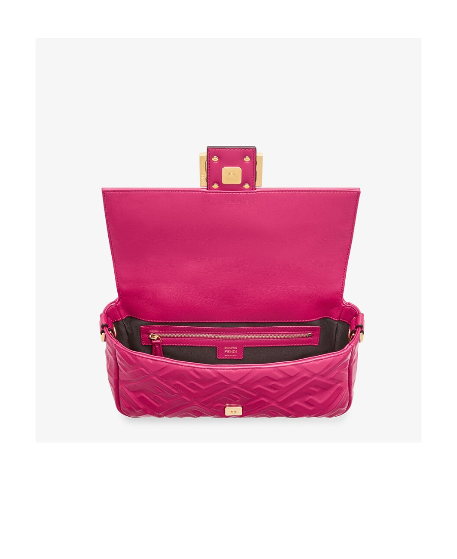 Fendi Baguette Embossed Ff Shoulder Bag In Pink
