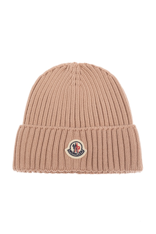 Moncler Ribbed Knit Hat In Brown