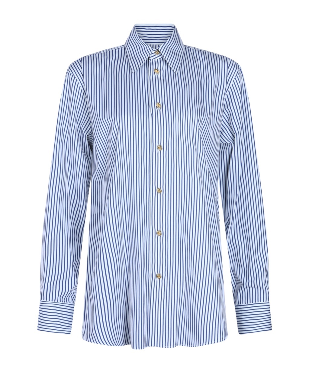 Bottega Veneta Long Sleeved Striped Shirt In Blue