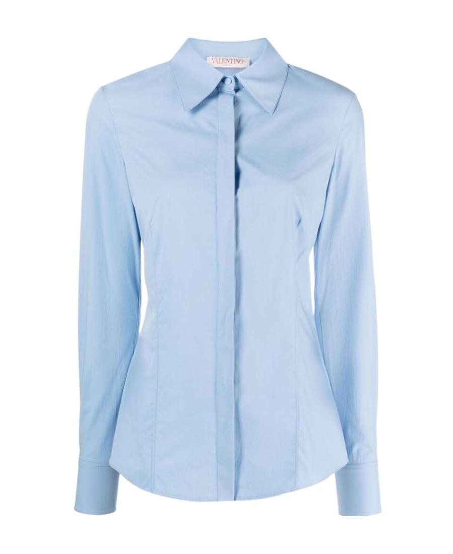 Valentino Pointed-collar Cotton Shirt In Blue