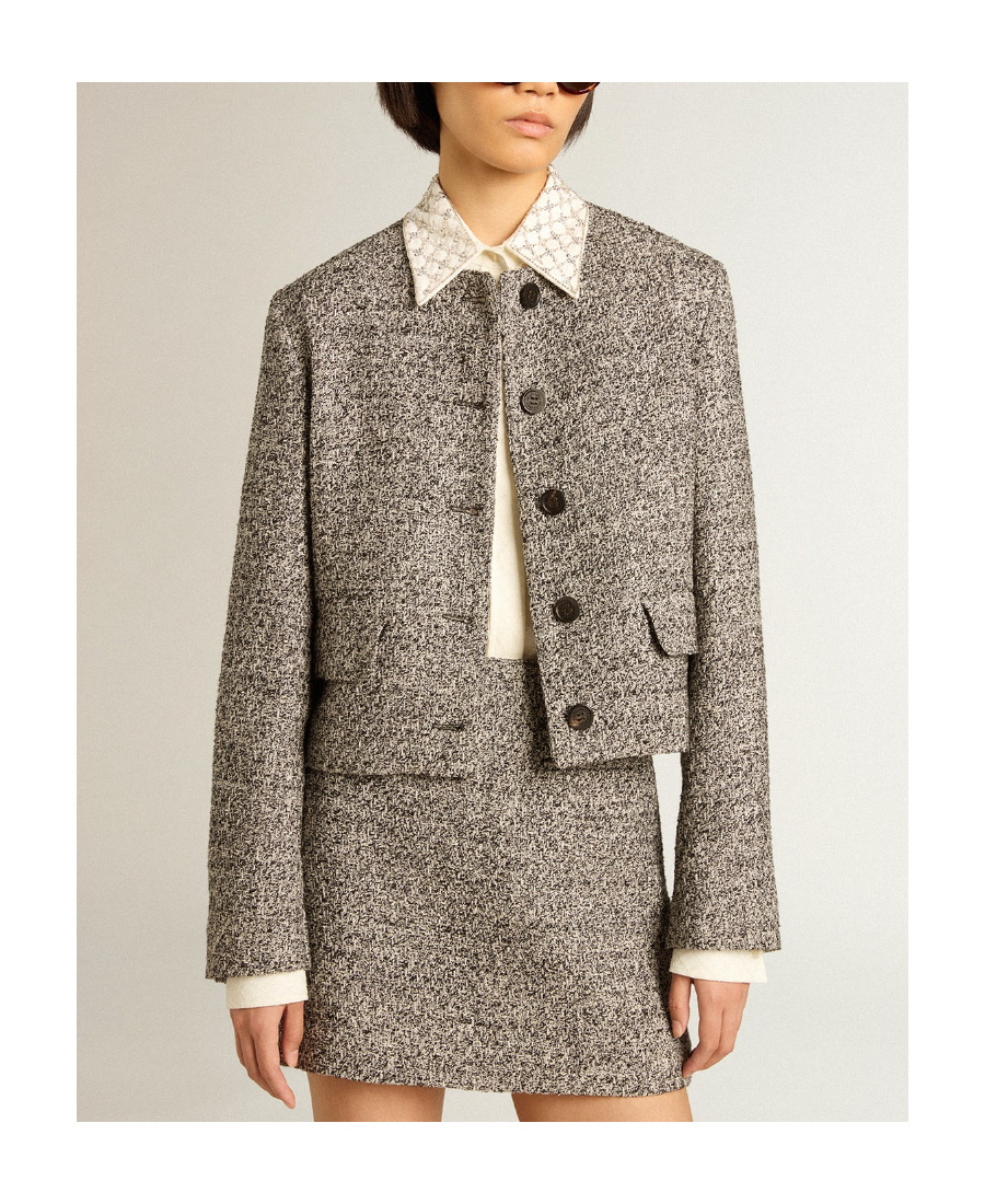 Golden Goose Boxy Cropped Jacket In Gray Bouclé Fabric In Gray