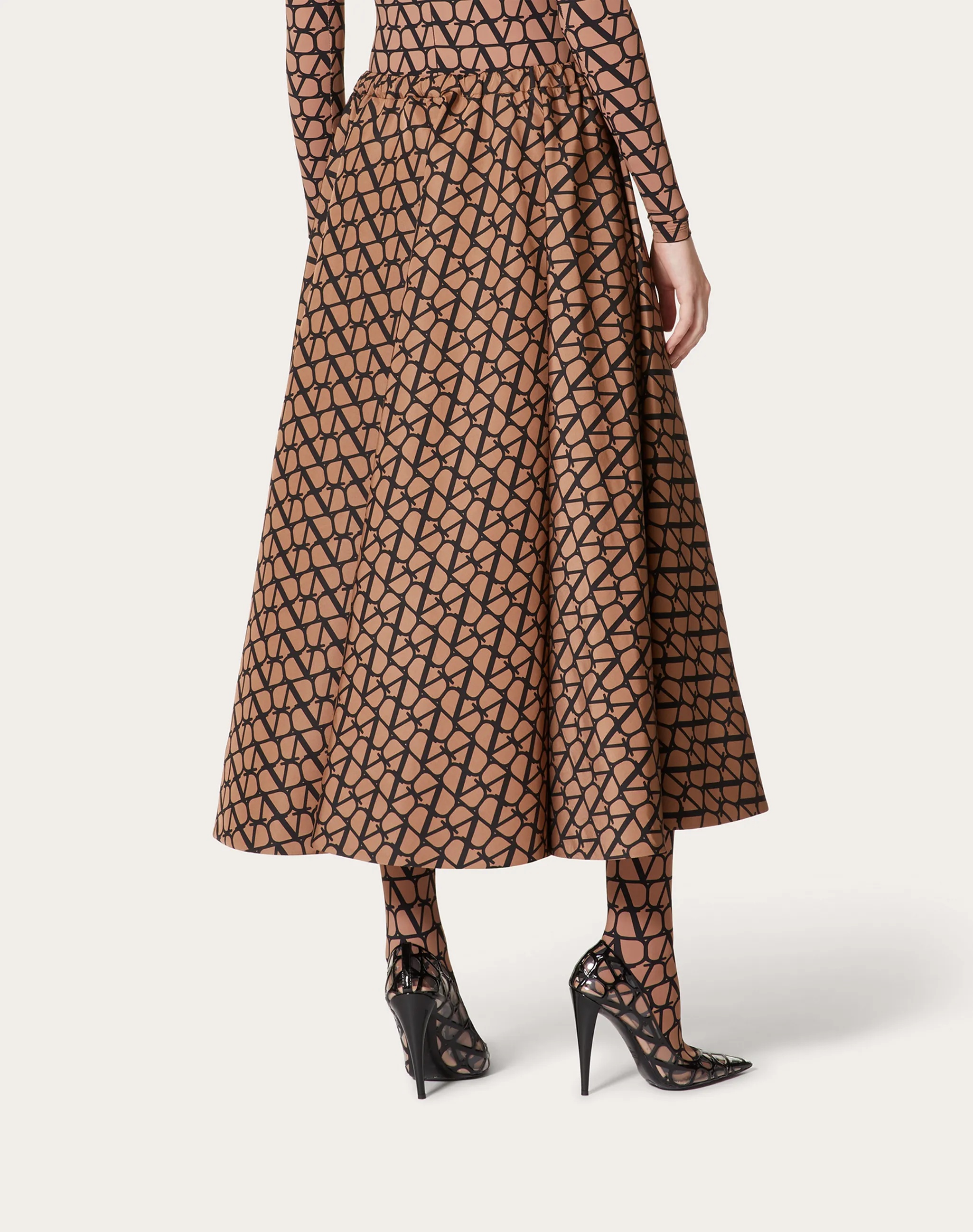 Valentino Logo-print Silk Skirt In Brown