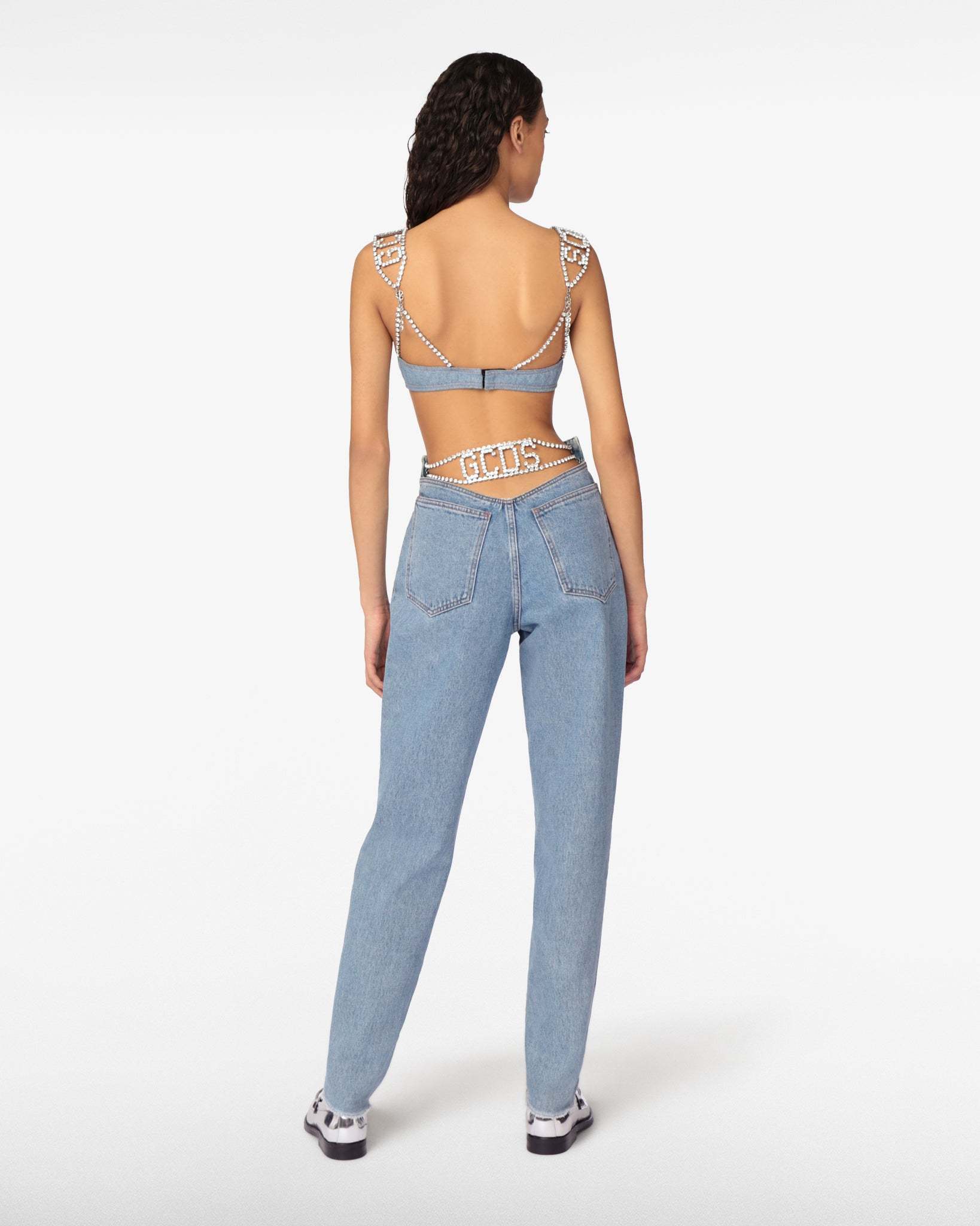 Gcds Chocker Rhinestone-detailed Jeans In Blue
