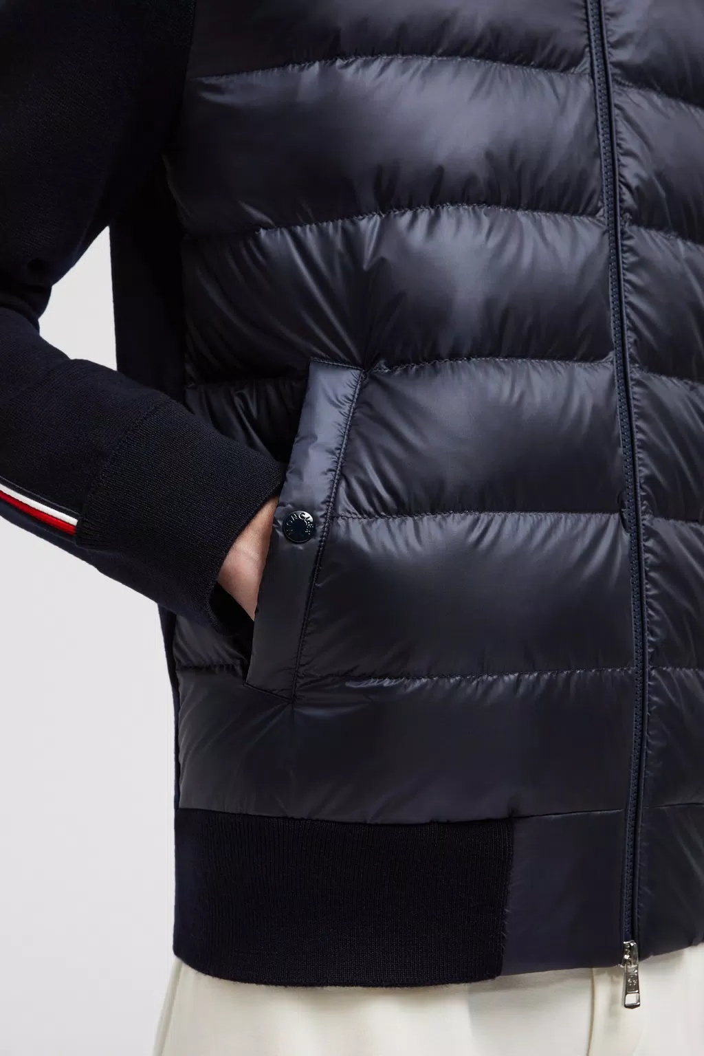 Moncler Hooded Quilted Front Cardigan Knitwear In Black