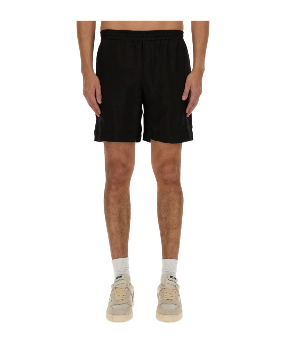 Msgm Black Shorts With Subtle Logo Detail In Black